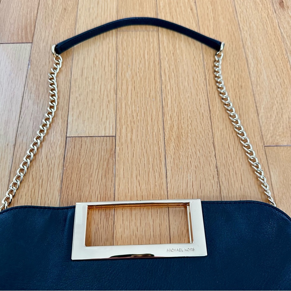 Michael Kors Black Leather Bag Clutch with gold chain straps - Picture 7 of 9